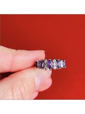 Amethyst & CZ Multi Gemstones Sterling Silver Ring